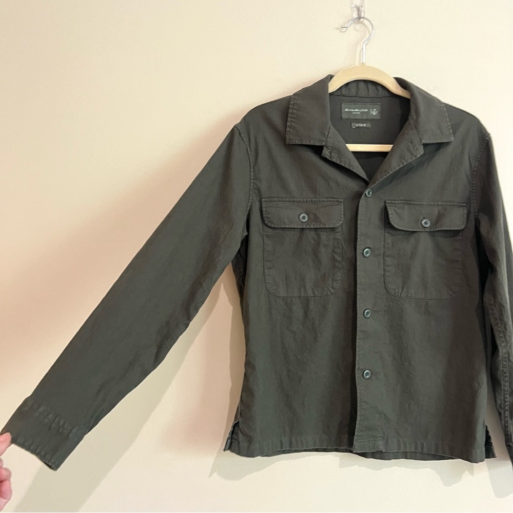 Abercrombie & Fitch Linen Blend Long Sleeve Button Down Shirt Olive Green XS - Picture 2 of 11